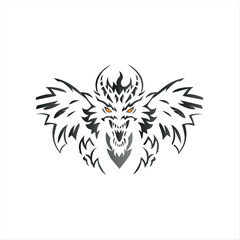 Black and white dragon and fire tattoo. Suitable for t-shirts and hats.