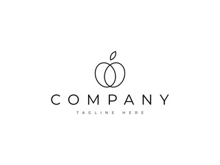 minimal abstract apple fruit love heart line logo design