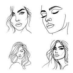Beautiful women face line illustration template