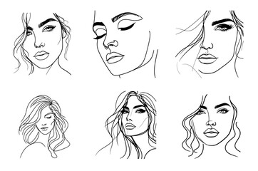 Beautiful women face line illustration template