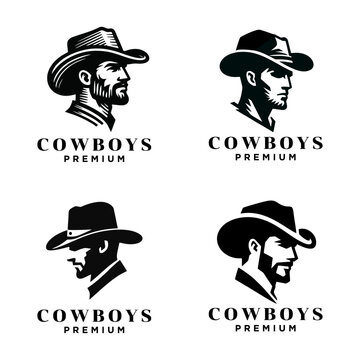 Cowboy head side face logo icon design template