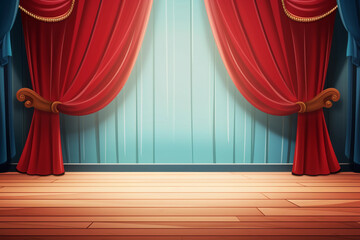 Theater stage with red curtains and spotlights AI Generative
