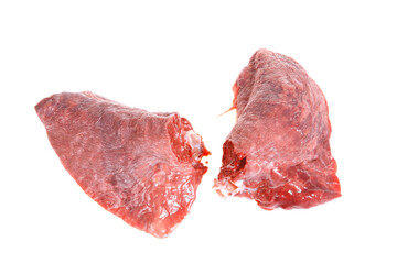 The pig lung on a white background