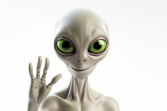alien smiling and waving greeting on white background