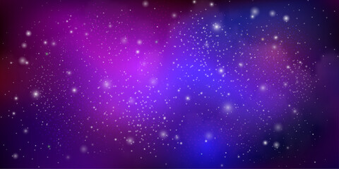 Space background with realistic nebula and shining stars. Colorful cosmos with stardust and Milky Way. Magic color galaxy. Infinite universe and starry night. Vector illustration