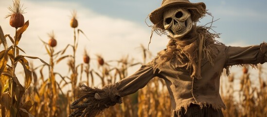 Life-sized scarecrow figure. - obrazy, fototapety, plakaty