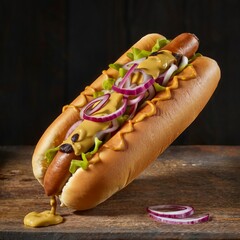 fusion of international flavors in a hot dog with mustard and onions