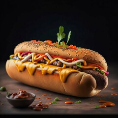 fusion of international flavors in a hot dog with mustard and ketchup