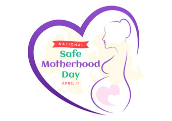 National Safe Motherhood Day Vector Illustration on 11 April with Pregnant Mother and Kids for the Healthcare of Women and Maternity Facilities