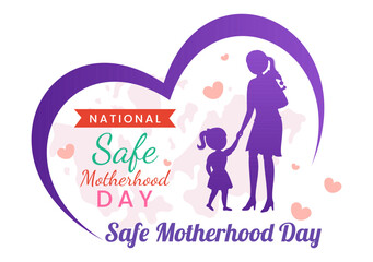 National Safe Motherhood Day Vector Illustration on 11 April with Pregnant Mother and Kids for the Healthcare of Women and Maternity Facilities