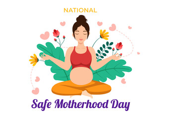 National Safe Motherhood Day Vector Illustration on 11 April with Pregnant Mother and Kids for the Healthcare of Women and Maternity Facilities