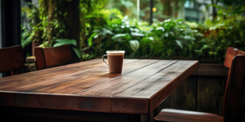 Fototapeta na wymiar an old wooden cafe restaurant table, generative AI