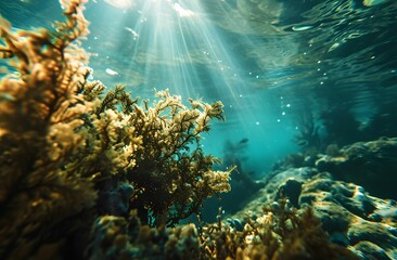 Enchanting Underwater View - Verdant Green Coral Amidst a Marine Oasis