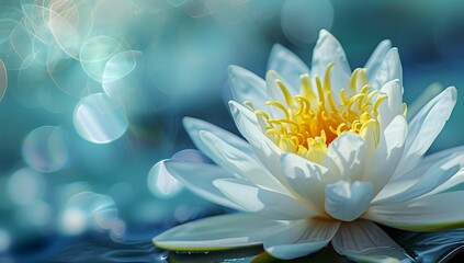 Serenity's Embrace - White Water Lily on a Romantic Soft Focus Blue Background