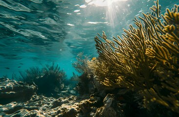 Fototapeta na wymiar Enchanting Underwater View - Verdant Green Coral Amidst a Marine Oasis