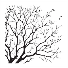 a naked tree branches vector silhouette black color illustration