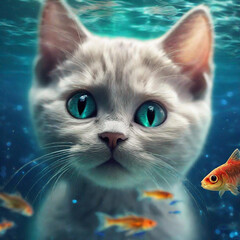 Illustration of a cute blue-eyed kitten