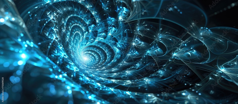 Poster abstract computer-generated background with a multidimensional blue glow.
