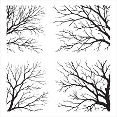 a naked tree branches vector silhouette black color illustration