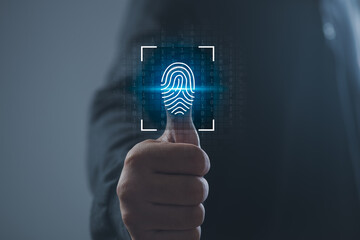 Security of future finger print technology and Cybernetics on the Internet concept, fingerprint...