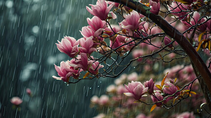 Rain's Caress: Magnolia Tree in Soothing Realism