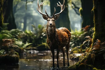 Meubelstickers deer in tropical forest © akimtan