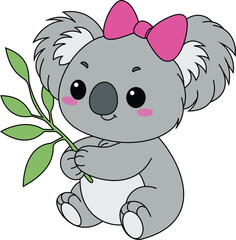 Cute Koala Cartoon Illustration. Animal clipart to create worksheets or game for children