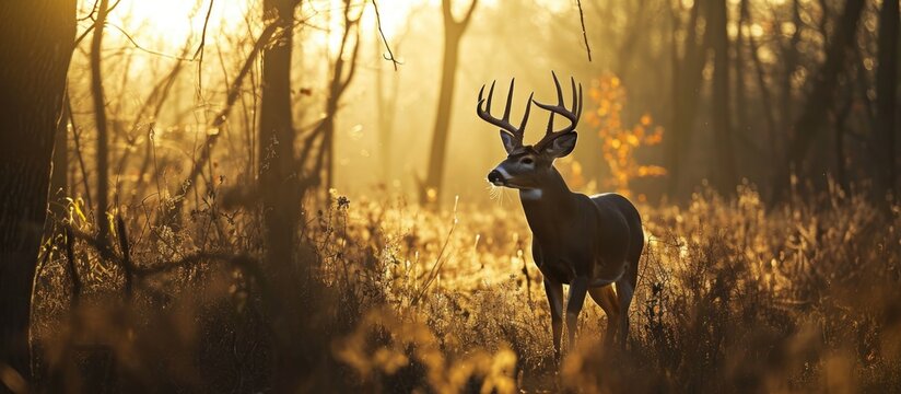 Midwest deer hunting for a prized white-tailed buck silhouette.