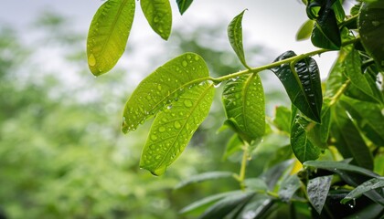 Nature of green leaf in the blurred garden in summer under sunlight