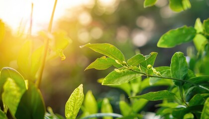 Fototapeta na wymiar Nature of green leaf in the blurred garden in summer under sunlight