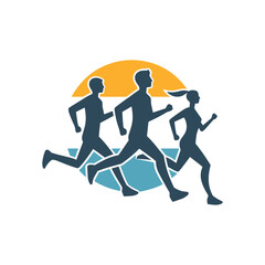Fototapeta na wymiar Running sport Silhouette Illustration. Flat silhouettes of running men and woman on white. Fast movement and healthy lifestyle logotype icons of people. Group of marathon runners in flat silhouettes s