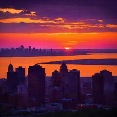 Fototapeta premium city skyline at sunset