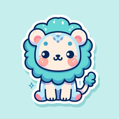 Cute lion sitting in an adorable pose. Die cut lion sticker isolated backround. Cute kawaii lion. Cute Lion Sitting Cartoon Vector Icon Illustration