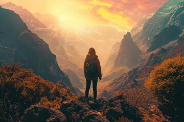 A vibrant travel-themed image Capturing the essence of wanderlust With a person overlooking a breathtaking landscape