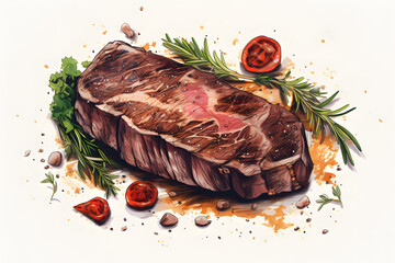 steak, meaat illustrated meat, illustrated steak, food, meat food - obrazy, fototapety, plakaty