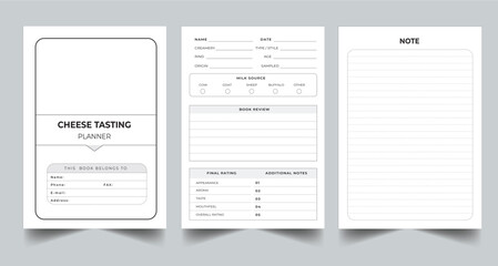 Editable Cheese Tasting Journal Planner Kdp Interior printable template Design.