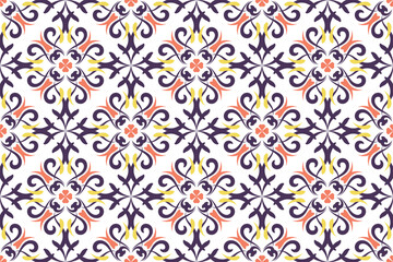 Seamless Azulejo tile. Portuguese and Spain decor. Ceramic tile with Victorian motives. Seamless Floral pattern. Vector hand drawn illustration, typical portuguese and spanish tile