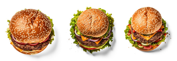 Set hamburger isolate on transparency background png 