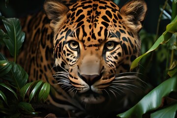 leopard in tropical forest - obrazy, fototapety, plakaty