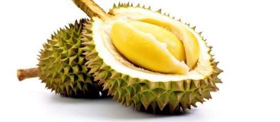 Fototapeta premium cut half durian fruit isolated white background