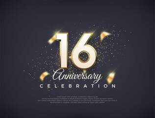 16th anniversary number with fancy numerals. luxury premium vector design. Premium vector for poster, banner, celebration greeting.