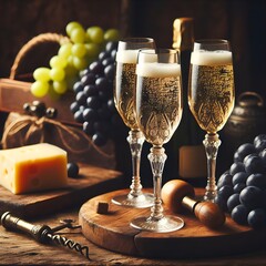 an image of three glasses of champagne on a wooden table