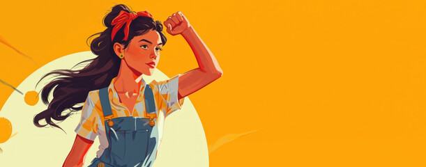 Confident Woman Fist Pump, Fighting Pose. Happy Women's Day, Women's Rights, Elimination of Violence Against Women, Feminism - obrazy, fototapety, plakaty