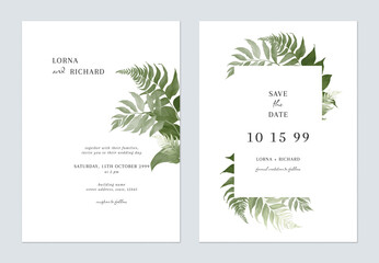 White green minimalist fern leaves wedding invitation - 703630518