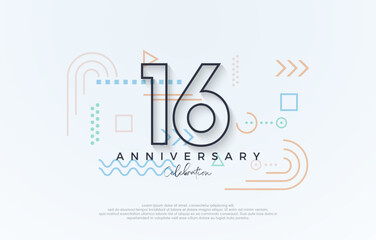 simple design 16th anniversary. with a simple line premium design. Premium vector for poster, banner, celebration greeting.