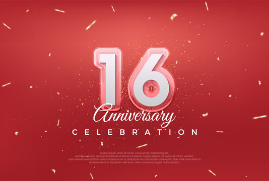 Modern design for 16th anniversary celebration. with golden color on red background. Premium vector for poster, banner, celebration greeting.