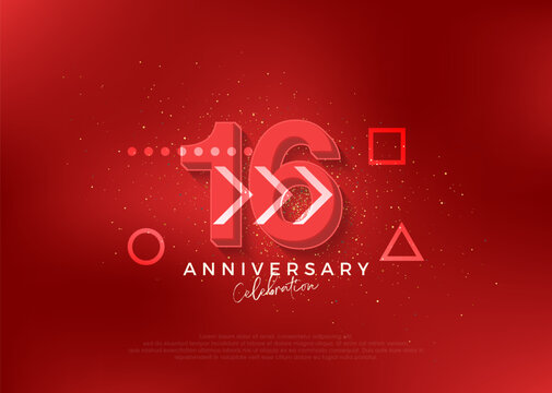 Strong design for 16th anniversary celebration. with bold red color. Premium vector for poster, banner, celebration greeting.
