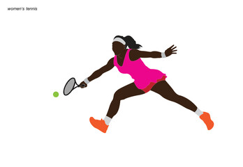 Fototapeta na wymiar Female tennis player playing tennis hand drawn art illustration. Tennis player vector.
