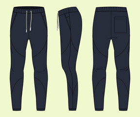 Jogger bottom Pants design flat sketch vector illustration, Track pants concept with front and back view, Sweatpants for running, jogging, fitness, and activewear pants design.
