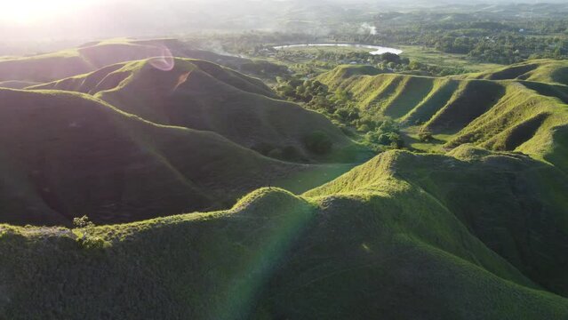 The beauty of the Tenau Hill at sunset, Sumba island, Indonesia. drone footage 4K